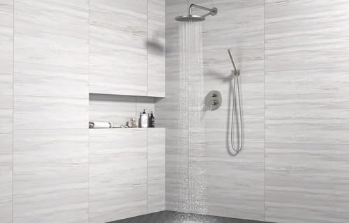 Lava Odoro Modern Rain Shower System Faucet Set, SF104-BN | 2-Setting Round Shower Valve Trim Kit, Brushed Nickel Shower Head Set with Sprayer, 10 Inch, Rough-in Valve Included - color: Brushed Nickel, style: Without Tub Spout