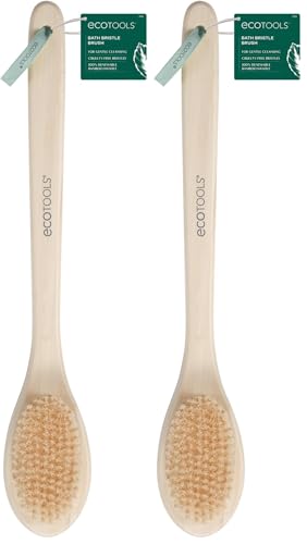 EcoTools Bristle Bath Brush, Shower Body Brush with Gentle, Stiff Bristles, Long Bamboo Handle, Gently Exfoliating for Back & Body, Stimulates Blood Circulation, Eco-Friendly, 1 Count (Pack of 2) - size: 1 Count (Pack of 2)