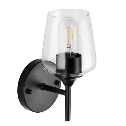 foucasal Industrial Wall Sconces Black Bathroom Vanity Light Fixtures | Indoor Wall Mounted Lamp Modern Sconces 1-Light Wall Lighting for Bathroom Bedside Bedroom Doorway - color: Black & Clear E26, size: 1-light
