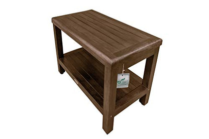 DecoTeak Eleganto 24" Teak Shower Bench with Shelf, Waterproof Seat | Shower bench with adjustable feet and non-slip rubber pads provides stable support on wet or uneven shower floors - size: 24" Length x 14" Width x 18" Height