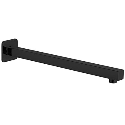 Voolan 16" Square Shower Arm with Flange and Teflon Tape, Extension Shower Head Arm for Bathroom Fixed Shower Head, Solid Stainless Steel, Wall Mounted (Matte Black) - color: Matte Black, style: 16 Inch