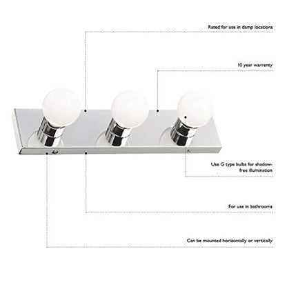 Design House Vanity Lighting, Steel Construction, 4 Vanity Lights, Dimmable, Uses Four 60W Bulbs, Polished Chrome, 24.0 in. W x 4.3 in. H x 2.0 in. D, 500892 - color: Polished Chrome