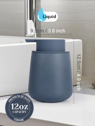 INGOFIN Ceramic Lotion Dispenser - 12oz Refillable Liquid Hand Soap Dispenser Bathroom, Modern Dish Soap Dispenser with Pump for Kitchen, Matte Blue - color: Blue