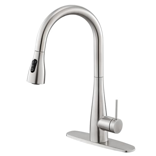 CREA Kitchen Faucet, Pull Down Kitchen Faucets with Sprayer 3 Modes, Uitility Laundry Faucets Single Hole Bar Sink Faucet 360° Swivel High Arc Commercial RV Faucet Stainless Steel - color: Brushed, style: elliptical