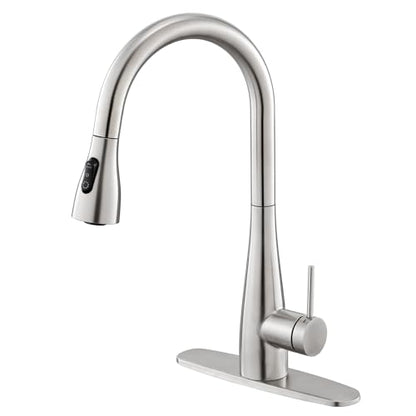CREA Kitchen Faucet, Pull Down Kitchen Faucets with Sprayer 3 Modes, Uitility Laundry Faucets Single Hole Bar Sink Faucet 360° Swivel High Arc Commercial RV Faucet Stainless Steel - color: Brushed, style: elliptical