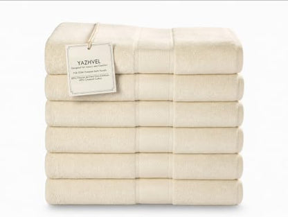 Bamboo Viscose Bath Towel Set Terry - Pack of 6 - Ivory - 30 x 60 in – 60% Viscose Derived from Bamboo 40% Cotton – 730 GSM Plush & Soft Feel - Oeko-TEX Certified - Spa-Luxe Drying Comfort - color: Ivory