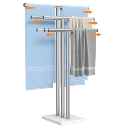 ELYKEN Standing Towel Rack for Bathroom, Adjustable 3-Tier Towel Stand | Weighted Marble Base, Brushed Stainless Steel, Freestanding Design, Holds Bath Towels, Rust Resistant, Ideal for Bathroom - size: 3 Tiers