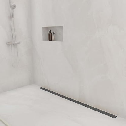 48 Inch Linear Shower Drain-Matte Black, with Tile Insert Grate | AISI 304 Stainless Steel Shower Drain, Rectangle Shower Floor Drain with Leveling Feet, Fits Bathroom & Balcony etc - color: Matte Black, size: 48 Inch