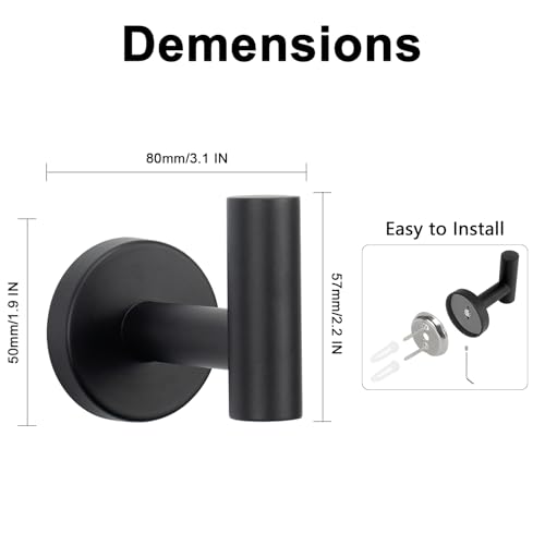 NearMoon Bath Towel Hooks- SUS 304 Stainless Steel Robe Hook Holder, Heavy Duty Coat Hook for Bathroom Livingroom Hotel Kitchen Garage, Wall Mounted (Matte Black, 4 Pack) - color: Matte Black, size: 4 Pack