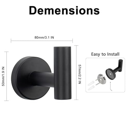 NearMoon Bath Towel Hooks- SUS 304 Stainless Steel Robe Hook Holder, Heavy Duty Coat Hook for Bathroom Livingroom Hotel Kitchen Garage, Wall Mounted (Matte Black, 4 Pack) - color: Matte Black, size: 4 Pack