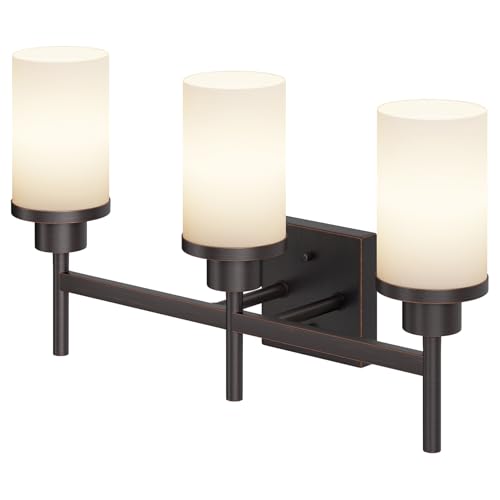 Vanity Lighting Fixtures Oil Rubbed Bronze 3-Light with White Frosted Glass Shade, Wall Sconces for Bathroom Cabinet Porch Kitchen T001ORB-L3 - color: Oil-Rubbed Bronze, size: 3-Light