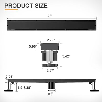 Linear Shower Drain - 28 Inch Matte Black, with Tile Insert Panels | AISI 304 Stainless Steel Shower Drain with Adjustable Feet, Hair Catcher, Rectangle Shower Floor Drain Fits Bathroom, Balcony - color: Matte Black, size: 28 Inch