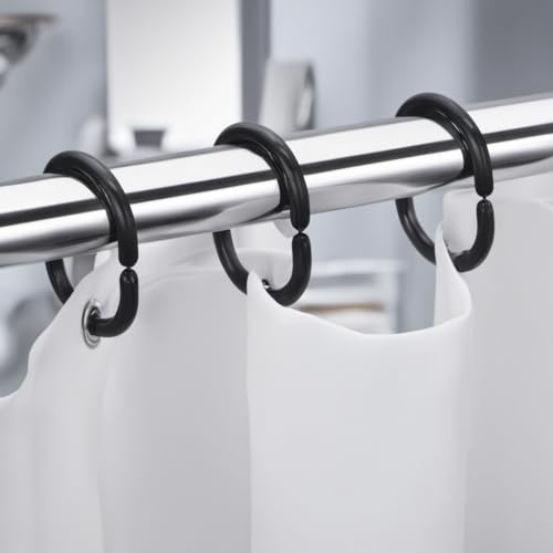 Plastic Shower Curtain Hooks C Shape Shower Curtain Rings for Bathroom Shower Rod Window Curtains Hanger (Black, 12pack) - color: Black, size: 12pack
