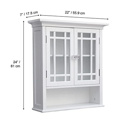 Teamson Home Neal Wooden Over The Toilet Bathroom Removable Wall Medicine Cabinet with 1 Fixed and 1 Adjustable Shelf 3 Storage Spaces 2 Glass Mosaic Doors and Crystal-Cut Acrylic Knobs, White | Detachable Over the Toilet Storage, Two Doors, Adjustable Sh