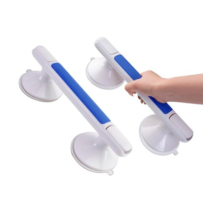2pack 12inch Shower Grab Bar with Large Suction Cups, No Drill Bathroom Safety Handle, Non Slip ABS Grip Support Bar for Seniors, Elderly, Shower and Bathtub(Blue) - color: Blue