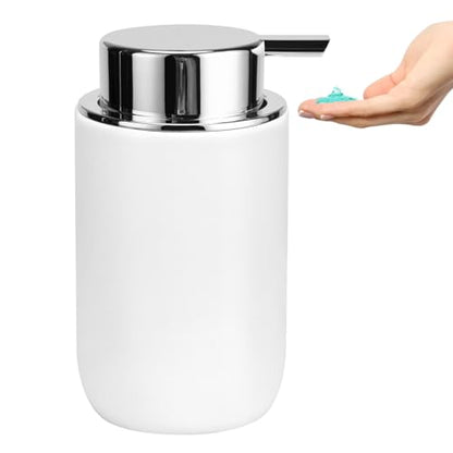 Soap Liquid Dispenser Ceramic with Easy-to-Press Pump Hand Liquid Dispenser for Shampoo Bathroom Countertop 13.5 oz - color: Liquid-silverwhite