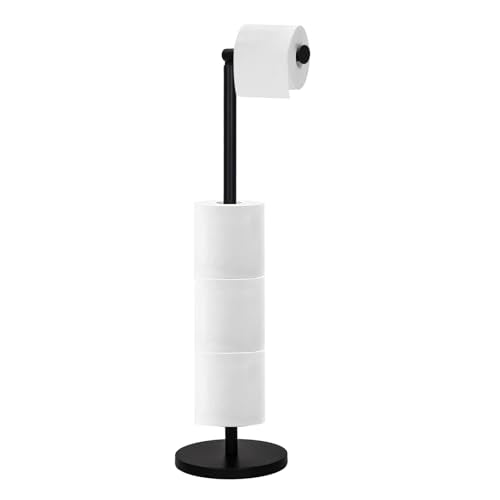 Toilet Paper Holder Stand - Free Standing Toilet Paper Roll Holder for 4 Rolls with Anti-Slip Base Bathroom Organizers and Storage,Black