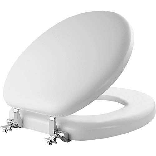 Mayfair Padded Toilet Seat with Chrome Hinges, Soft Vinyl over Wood Core Seat, Made in USA, Round, White - size: Round