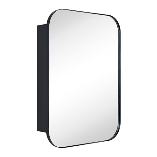 TEHOME Black Rectangle Bathroom Medicine Cabinet with Mirror Matt Black Recessed and Surface Mount Stainless Steel Metal Framed Rounded Rectangular Bathroom Cabinet with Mirror 22x30'' - size: 22 x 30''