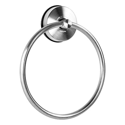 YOHOM Suction Cup Towel Ring Hand Towel Holder for Bathroom Vacuum Suction Washcloth Holder Dish Towel Hanger for Shower Wall No Drill Stainless Steel Brushed Finish - color: Silver