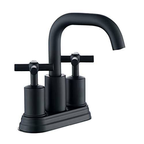 Two Handle Lavatory Faucet 4-inch Centerset Bathroom Sink Faucets with Drain Assembly for 3 Hole Sink Matte Black Finish DF-4303CCH-MT Duttao - color: Matte Black