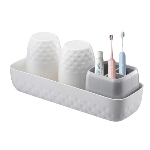 Toothbrush Holder with Cups, Electric Toothbrush and Toothpaste Organizer, Bathroom Accessories Set for Kids and Families, White & Grey - color: White & Grey