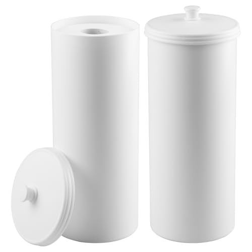 iDesign Freestanding Bathroom Toilet Paper Storage Holder, 2-Pack, White | With Lid, Holds 3 Extra Rolls - color: White, size: Pack of 2, style: Lid with Handle