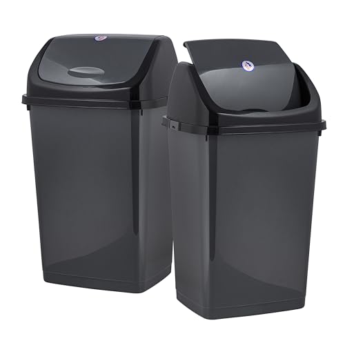 Superio 13 Gallon Plastic Swing Lid Trash Can, Grey/Black 2 Pack, Ideal for Home, Office, Garage, Patio, and Outdoor Use - size: 13 Gallon, style: 2 Pack
