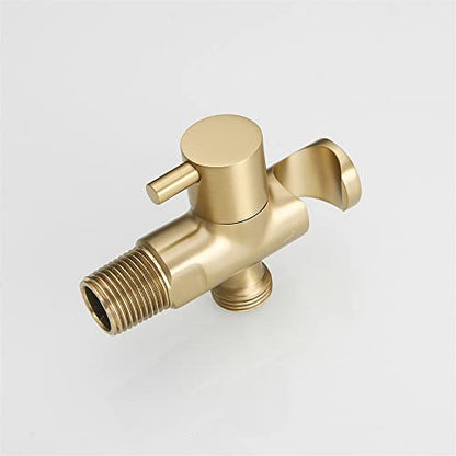 Hand Held Shower Head Holder with Hose Connector Shower Head Shut Off Valve Shower Wand Holder Wall Mount Handheld Shower Handle Sprayer Holder Attachment Toilet Bidet Spray Head Bracket Brushed Gold - color: Brushed Gold