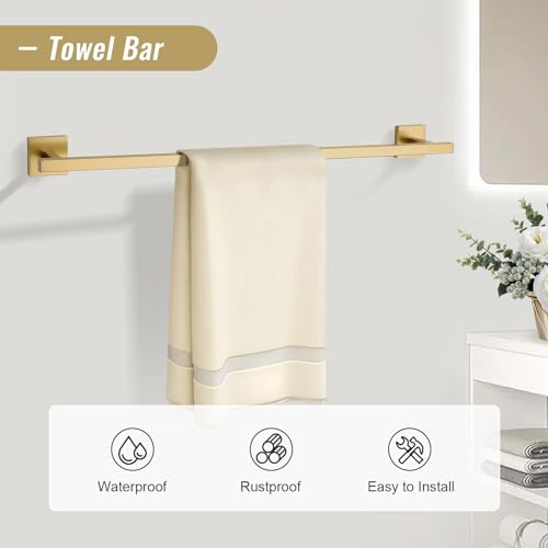 YACVCL Towel Bar Set, 5-Piece Brushed Gold Bathroom Hardware Set, Gold Bathroom Accessories Set, SUS304 Stainless Steel 23.6 Inch Towel Holder Towel Racks Set Wall Mounted - color: Brushed Gold, size: 5 Pieces