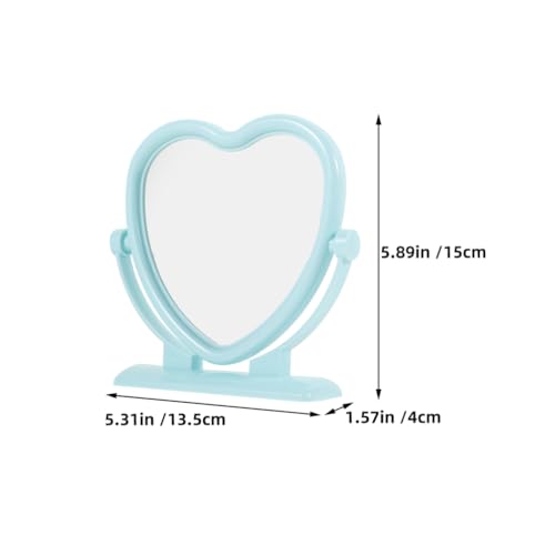 Amosfun 2pcs Heart Shaped Makeup Mirror Dual Sided Vanity Mirror Stand for Home Travel - color: Sky-blue