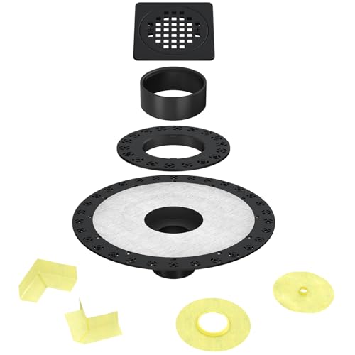 4” Shower Drain Grate Kit with Flange, Fits Schluter Kerdi-Drain | Square Shower Drain with 2 Inch ABS Flange, Adjustable Collar, SUS 304 Stainless Steel Grate, For Bathroom, Matte Black - color: Matte Black, size: 4 Inch Kit with Flange