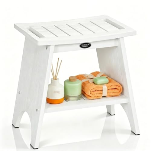 HDPS Shower Benches for Inside Shower to Sit on, Waterproof Shower Chair with Storage Shelf, Heavy Duty 500-lb Shower Seat, Shower Stool for Shaving Legs, Indoor/Outdoor Use, White - color: White
