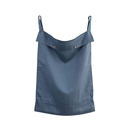 Linen Hanging Laundry Bag, 100% Linen Over The Door Laundry Hamper with Buttons and Zipper, Space Saving Door Hampers for Laundry Dirty Clothes Home Travel, Navy Blue - color: Navy Blue