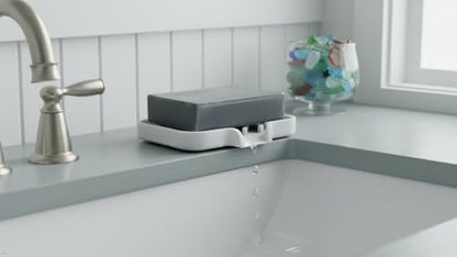 Silicone Soap Dish Tray and Sponge Holder with Drain Chute and Feet | 3-Way Sloped Design | Bathroom and Kitchen Sink Organizer Caddy (Black, 5"x4", 3.5 Ounces) - color: Black, size: 5"x4"