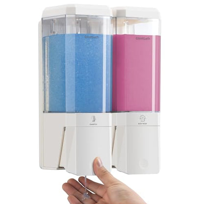 Shampoo and Conditioner Dispenser,GlintGath Shower Dispenser 2 Chamber No Drill Shampoo Dispenser for Shower Wall Mounted Shower Soap Dispenser for Bathroom Hotel,Large Capacity 2 * 500ML,White - color: Clear White 2 Chamber