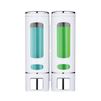 2 Shampoo & Conditioner Dispenser Wall Mounted, 400ml Liquid Soap Shower Dispenser Set No Drill, Gel Container Shower Pump Dispenser, Conditioner Body Wash Dispenser Set for Bathroom Hotel Home - color: White 2pcs