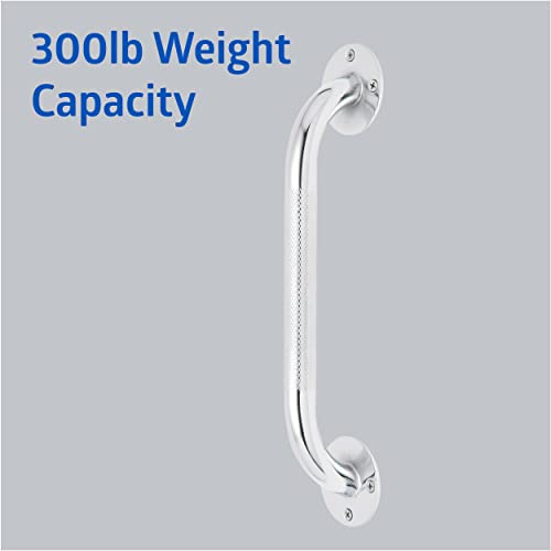 Medline Knurled Chrome 12” Grab Bar for Shower & Bathtub, Independence & Ease of Movement — for Elderly, Handicapped or Seniors, 300 lb. Capacity, 1 Bar - size: 12"