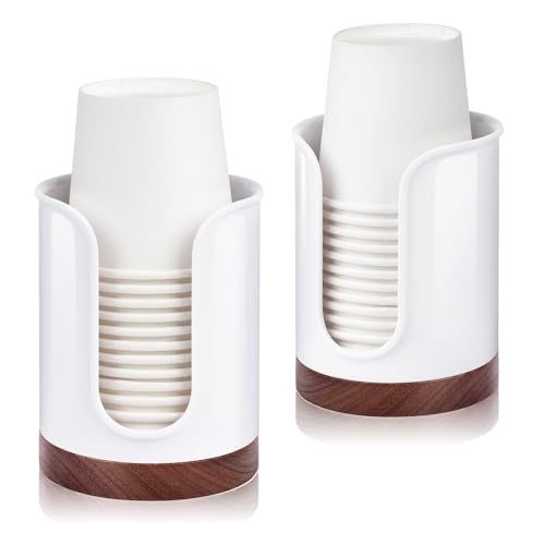 Premium Bathroom Cup Dispenser - Compact Cup Holder for Dixie 3 oz Cups, 3 4 Ounce Mouthwash Cup Dispenser - PC/Walnut, White, Pack of 2 - color: White/Walnut/2Pack