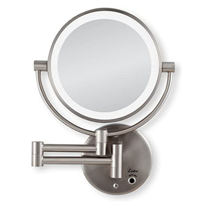 Zadro 9" Round Battery Operated LED Wall Mounted Makeup Mirror, 10X/1 or 5X/1 Vanity Mirrors for Wall, Arm Extends +16"