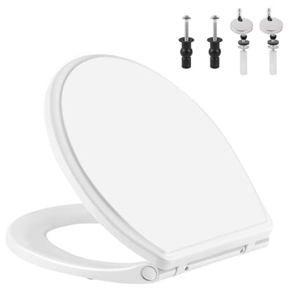 Universal Round Toilet Seat Soft Close Cover, 4 PCS Toilet Bolts, White | One-Click Quick-Release Toilet Seat Replacement with Bumpers, Compatible with TOTO, Gerber, Kohler, Never Loosen Slow Close - style: 16.5" Round with 2 Sets of Bolts