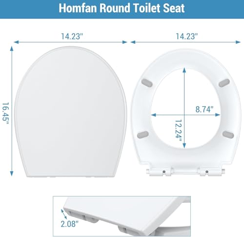 Round Soft Close Short Toilet Seat with Magnetic Non-Slip Hinge, Quick-Release Function, American Standard Fit, White - color: white-02, size: Round