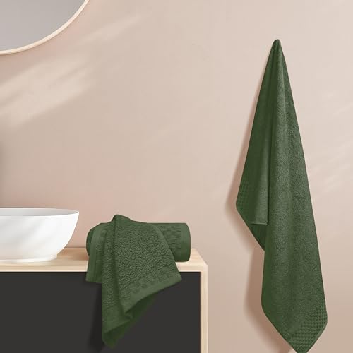 MyOwn Ultra Soft 3 Pack Cotton Towel Set, Contains a Bath Towels 28x55 inch, a Hand Towels 16x24 inch & a Wash Coths 12x12 inch, Ideal Everyday use, Compact & Lightweight - Olive Green - color: Olive Green, size: 3 Pack Set