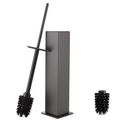 Toilet Brush and Holder Floor Standing, Gun Gray with 2 Replaceable Heads, Bathroom Toilet Brush, Freestanding Toilet Bowl Brush with Removable Liner and Splash Guard, Modern Square Design - color: Gun Gray-standing