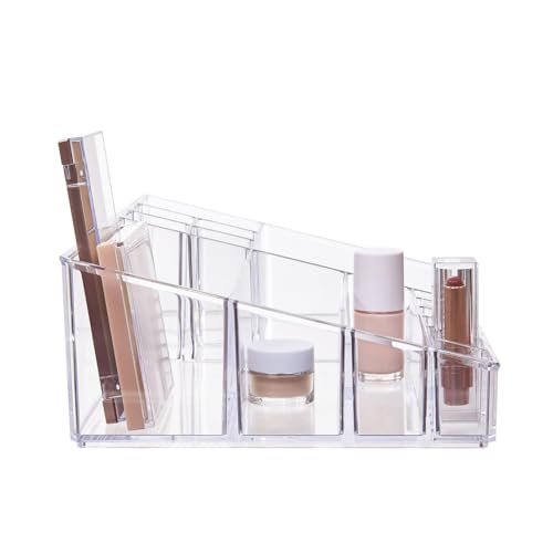 STORi Audrey Clear Vanity Makeup Organizer | 15-Compartment Holder for Brushes, Eyeshadow Palettes, & Beauty Supplies | Stacks on Audrey Storage Drawers | Made in USA - size: Cosmetic Organizer, style: Cosmetic Organizer Topper