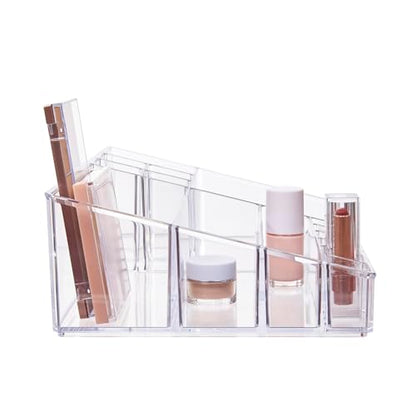 STORi Audrey Clear Vanity Makeup Organizer | 15-Compartment Holder for Brushes, Eyeshadow Palettes, & Beauty Supplies | Stacks on Audrey Storage Drawers | Made in USA - size: Cosmetic Organizer, style: Cosmetic Organizer Topper