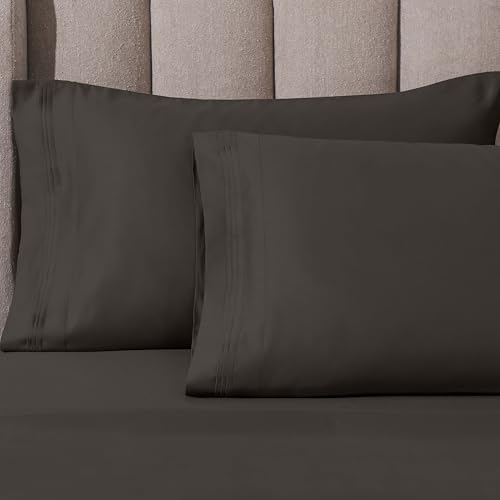 SUPERIOR Egyptian Cotton 4 Piece Sheet Set, Luxury 1000 Thread Count, Modern Design, Sustainable Sheets, Ultra-Soft Basics, Solid, Deep Pocket Fitted Sheet, Flat Sheet, Pillowcases, Queen, Charcoal - color: Charcoal, size: Queen
