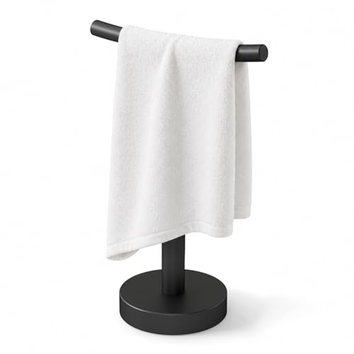 Hand Towel Holder Stand for Bathroom & Kitchen, Freestanding T-Shape Towel Rack with Weighted Base, Matte Black | Stainless Steel,Bathroom & Kitchen, Freestanding T-Shape Towel Rack - size: Arc-shaped rod