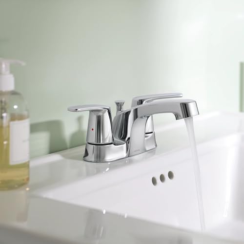 Moen Chateau Chrome Two-Handle Centerset Bathroom Faucet with Metal Drain Assembly, 499525