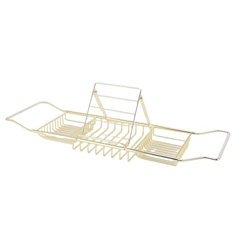 Yctze Stainless Steel Bathtub Tray, Adjustable Shower Tub Caddy with Extendable Sides & Removable Book Holder for Bathroom Accessories (Gold) - color: Gold
